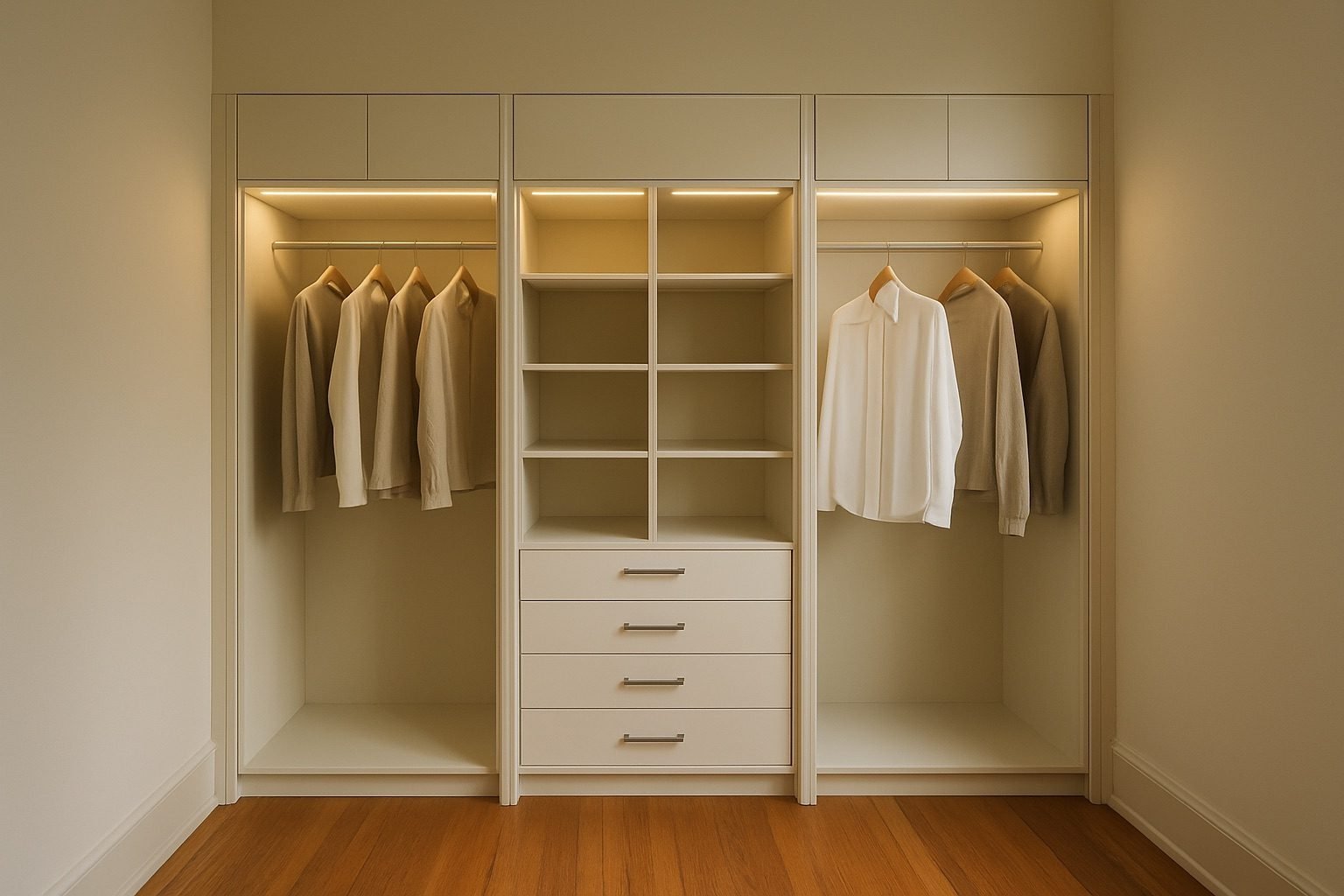 Floor-to-ceiling wardrobe wall with custom closet storage