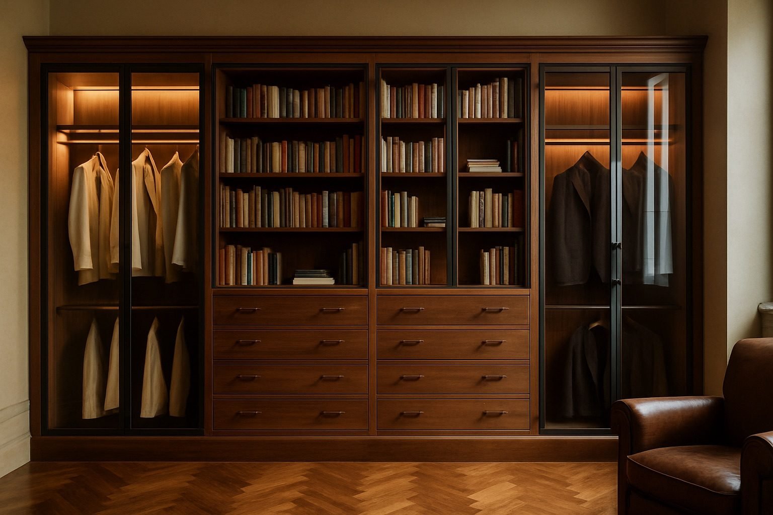 Custom built-in storage wall and fitted cabinetry in New York City
