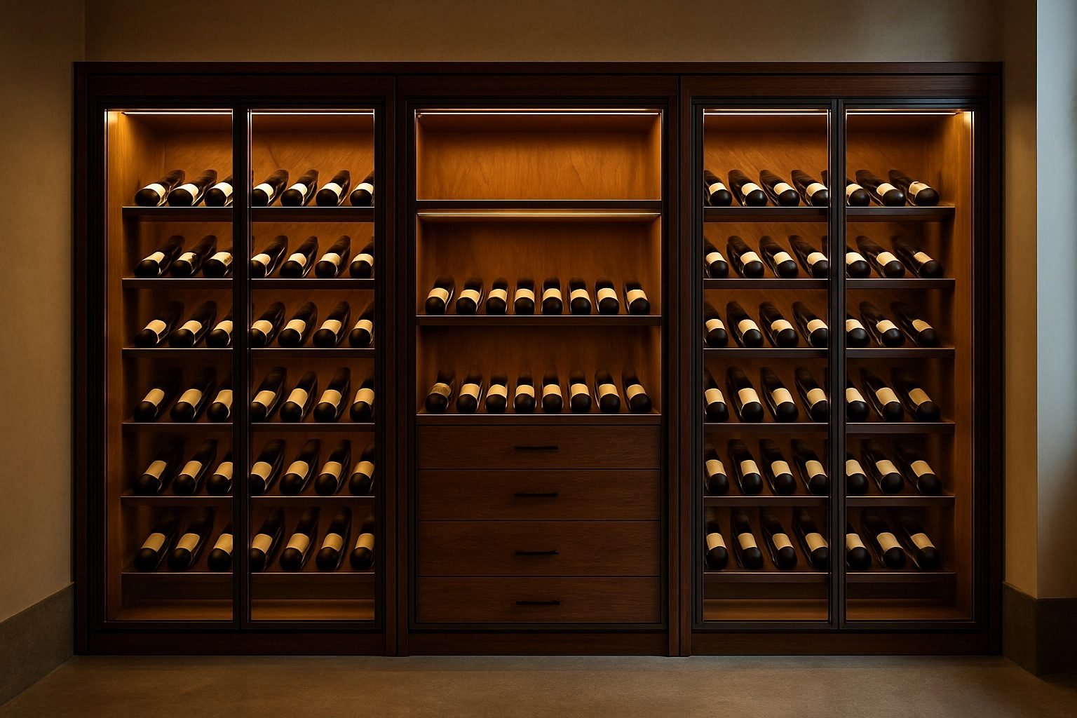 3D design render of a built-in wine room