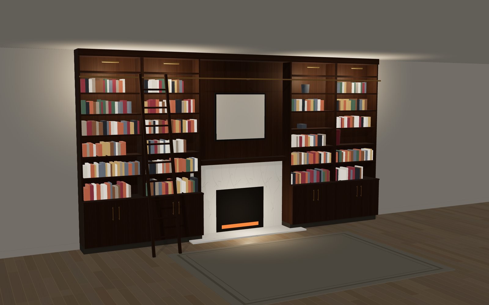 Walnut with a ladder: 3D rendering of a Library Worx design