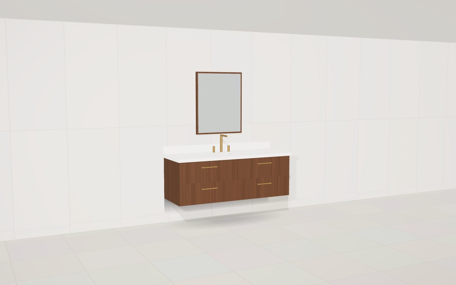 Floating walnut: 3D rendering of a Vanity Worx design